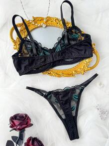SHEIN 2pcs Embroidered Mesh Sexy Lingerie Set For Women