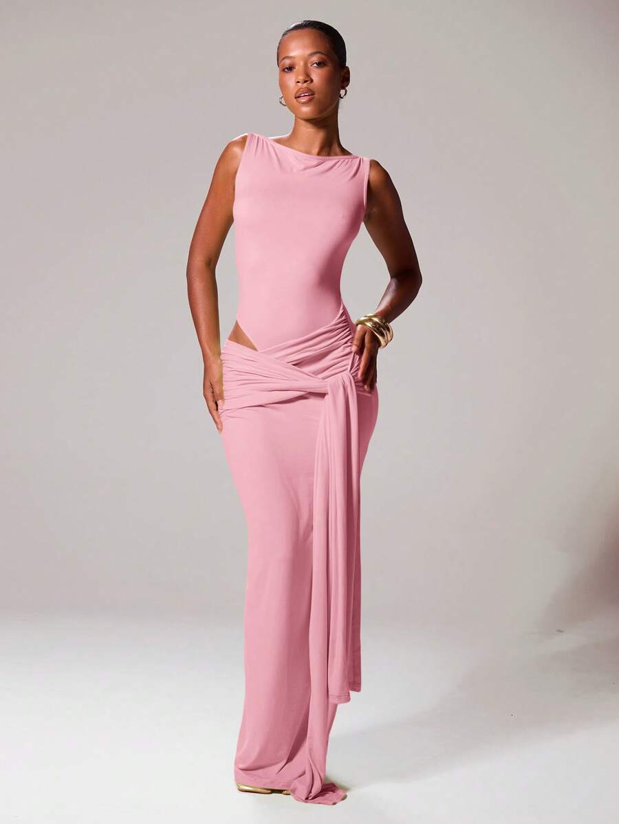 MUSERA Đầm maxi không tay ôm sát, cổ xẻ, buộc dây phía trước, kiểu dáng Ibiza, gợi cảm, thích hợp cho kỳ nghỉ xuân hè, lễ hội, tiệc tùng, đi biển, dạ hội, tốt nghiệp, thanh lịch, sinh nhật, đám cưới, tiệc tối mùa thu, hẹn hò sang trọng, đầm dài mùa thu. - Hồng - Xem 1