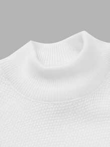 EURMUSE Herr Enfärgad Casual Texturerad Hög Halsad Regular Tröja - Vitt - Visa 4