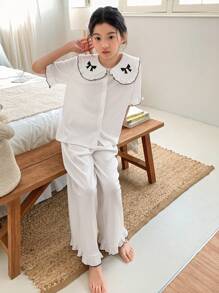 DAZY Tween Girl Doll Face Short Sleeve Top + Pants Home Outfit, Fall, Back To School Clothes - White - View 7