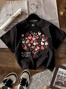 4pcs Casual Minimalist Floral Round Neck Short Sleeve Basic T-Shirts, Suitable For Spring/Summer, Daisy Girl, Pastel Floral Nature Sets, Garden Lover Gift, Young Girl, School, Campus, College