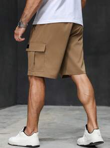 Manfinity Homme Plus Size Men's Summer Casual Street Drawstring Waist Flap Pocket Cargo Shorts - Khaki - View 2