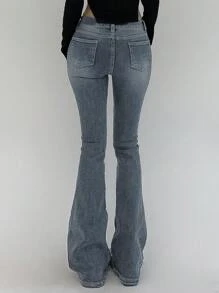 DAZY Women's Slim Fit Low Waist Flared Long Denim Jeans, All Season - Light Wash - View 2