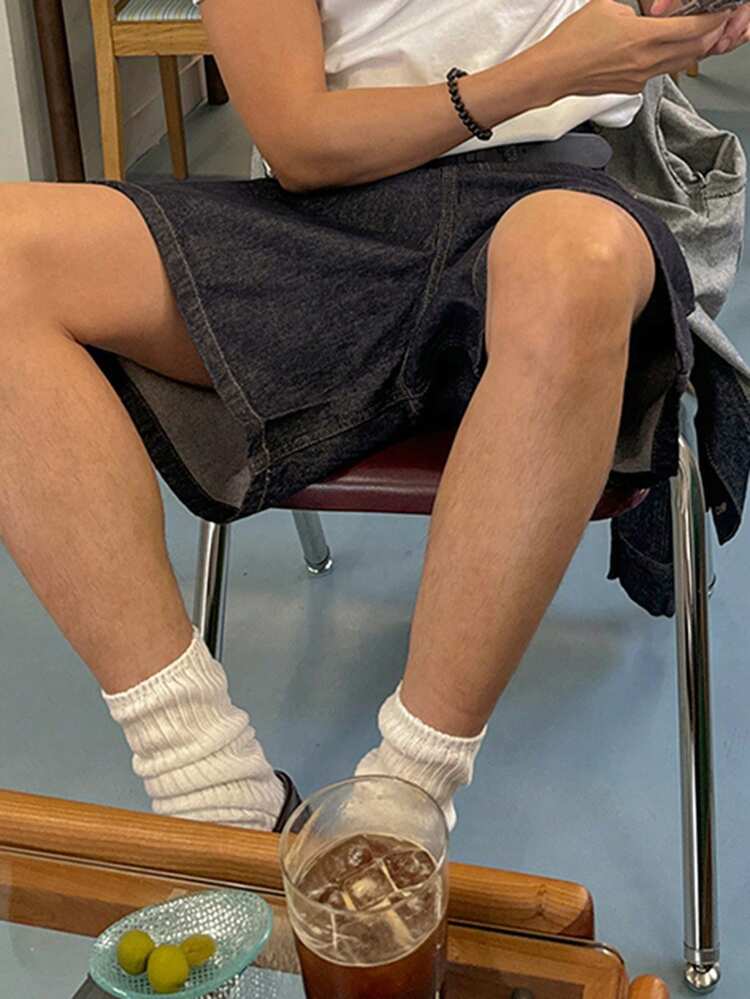 Summer Men's Loose Casual Pocketed Wide-Leg Denim Shorts