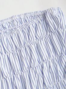 Sweetra 2pcs Spring & Casual Blue Striped Tube Top & Wide Leg Pants Suit, Stylish And Comfortable For Women - Blue - View 4