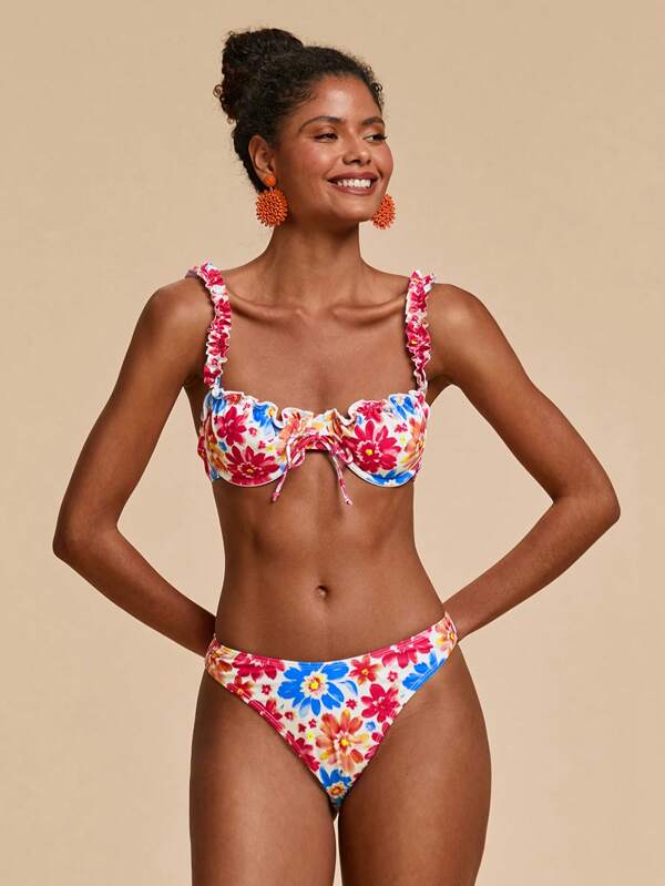 Travachic Women's Colorful Floral Print Bikini Set,Beach Outfits For Woman,Swimsuits For Woman,Summer Outfits For Women,Vacation Outfits Woman