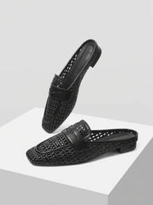 MOTF SQUARE TOE SLIP-ON MULE FALTS - Black - View 4