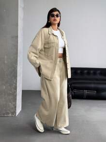 SHEIN ICON Plus Size Women Loose Wide Leg Casual Versatile Denim Jeans