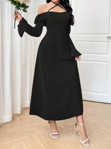 Modelyn 女士露肩系带修身派对婚纱 - 黑色 - 查看 6