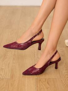 CUCCOO HITCHD 女士刺绣蕾丝尖头猫跟中跟优雅浪漫酒红色网纱蕾丝高跟凉鞋，伴娘礼服鞋，婚礼、派对、万圣节 - 酒紅色 - 查看 5