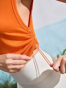 In My Nature Tricou sport casual pentru femei cu imprimeu de litere și camisol cu șnur de strângere