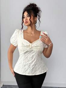 Elenzga Elegante, gemusterte Blusen in Große Größen für Frauen mit Puffärmeln