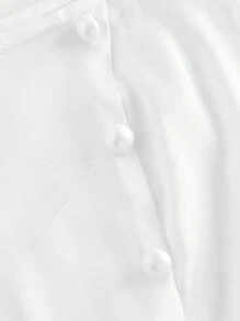 SHEIN MOD Blusa elegante con cuello cuadrado, fruncido y bajo con abertura para mujer - Blanco - Ver 3