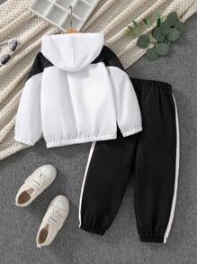 SHEIN Young Girl Colorblock Zip Up Hooded Jacket & Pants Girls Tracksuit Set