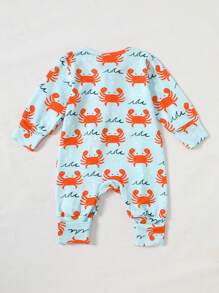 Newborn Baby Crab Print Zipper Front Romper