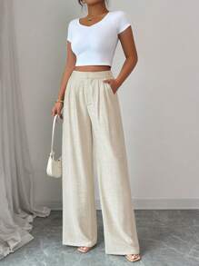 Elenzga Damen einfarbige Texturgewebe-Lässig Hose