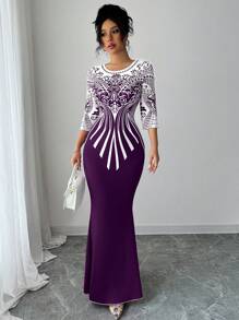 Modelyn فستان نسائي قصير الأكمام مطبوع رقميًا