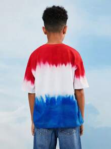 SUPERMAN X SHEIN Tween Boys Cartoon Superhero & Tie-Dye Print Loose Fit Dropped Shoulder Short Sleeve T-Shirt