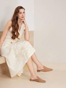 MOTF PREMIUM SQUARE TOE FLAT MULE SLIP-ON SHOES - Apricot - View 7