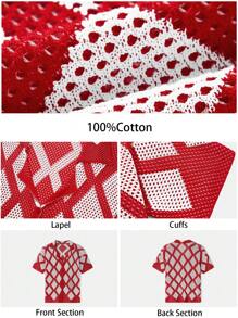 Maija Women's Red And White Color Block Square Pattern Summer Casual Beach Dress,Loose Front Tie Knot V-Neck Batwing Sleeve Boho Vacation Holiday Autumn - Red and White - View 2