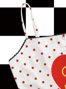 NEARLY THERE Red, White, Polka Dot, Heart, Girlboss, Y2K, Streetwear Casual Crop Cami Tank Tops For Women Club Going-Out Back To School 2000s Style - Red and White - View 3