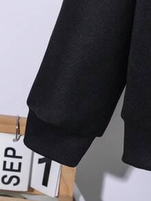 Bộ 2 món/Bộ áo hoodie cổ tròn in chữ Graffiti thường ngày cho bé trai tuổi teen + quần dài rút dây, Bộ đồ dệt kim màu đen, Thích hợp mặc đi học, làm vườn, đi biển, sinh nhật vào mùa xuân, hè, thu, đông - màu đen - Xem 5