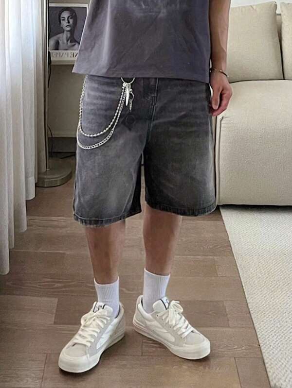 Manfinity EMRG Plus Size Men's Denim Casual Bermuda Shorts With Pockets, Loose Fit Hang Out Going Out Commute Vacation Urban