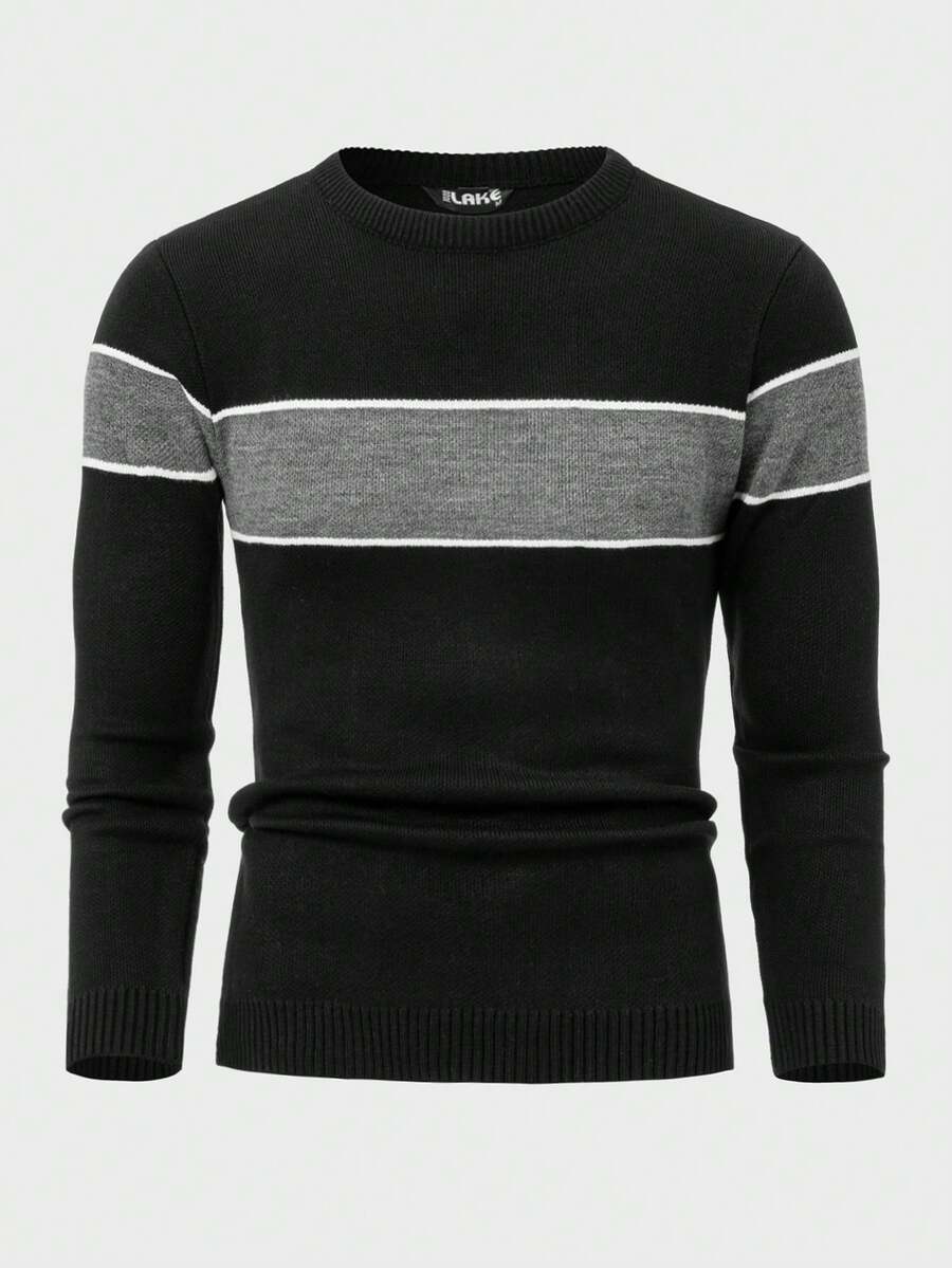 Jersey regular de punto de canalé con bloque de color para hombre