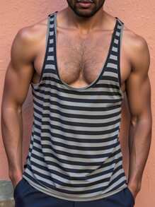 男士休闲运动条纹背心，百搭日常穿着