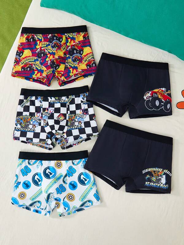 SCOOBY-DOO X SHEIN Set de 5 boxers tipo bóxer con estampado de dibujos animados para niños preadolescentes