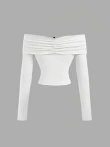 SHEIN MOD 女式白色露肩上衣、女式外出上衣、Y2k 上衣、新年上衣、性感上衣、女式派对上衣、针织上衣、女式、新年女式 - 白色 - 查看 2