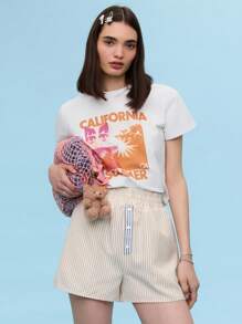 COUREZ Quần đùi boxer với chi tiết phối màu tương phản phía trước / Trang phục mùa hè cho nữ, quần short xuân hè / Phong cách Y2K / Phong cách vintage thường ngày - Nhiều màu - Xem 5