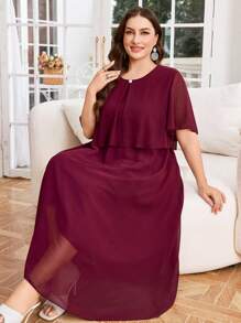 Modelyn Plus Size Solid Color Round Neck Short Sleeve Elegant Simple Casual Dress - Multicolor - View 4