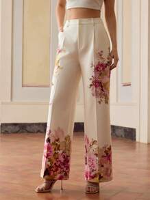 ZEYLAH Women's Floral Print Loose Elegant Wide Leg Pants, Spring/Summer - Multicolor - View 4