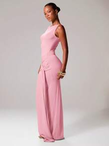 MUSERA Đầm maxi không tay ôm sát, cổ xẻ, buộc dây phía trước, kiểu dáng Ibiza, gợi cảm, thích hợp cho kỳ nghỉ xuân hè, lễ hội, tiệc tùng, đi biển, dạ hội, tốt nghiệp, thanh lịch, sinh nhật, đám cưới, tiệc tối mùa thu, hẹn hò sang trọng, đầm dài mùa thu. - Hồng - Xem 2