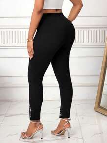 SHEIN Lady Modische elegante Leggings mit Strass-Dekor und Schlitz-Saum
