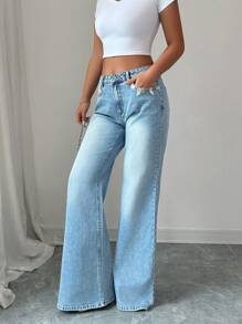 Elenzga Quần Jeans Denim Đơn Giản Thường Ngày Màu Sáng Cho Nữ - Màu xanh lam - Xem 6