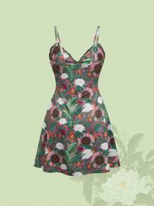 ROMWE The White Lotus Contrast Lace Floral Print Mini Dress - Multicolor - View 5