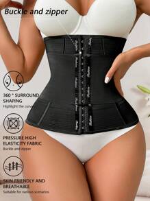 SuitURBody Women's Letter Pattern Front Button Body Shaping Waist Belt One Piece - Black - View 1