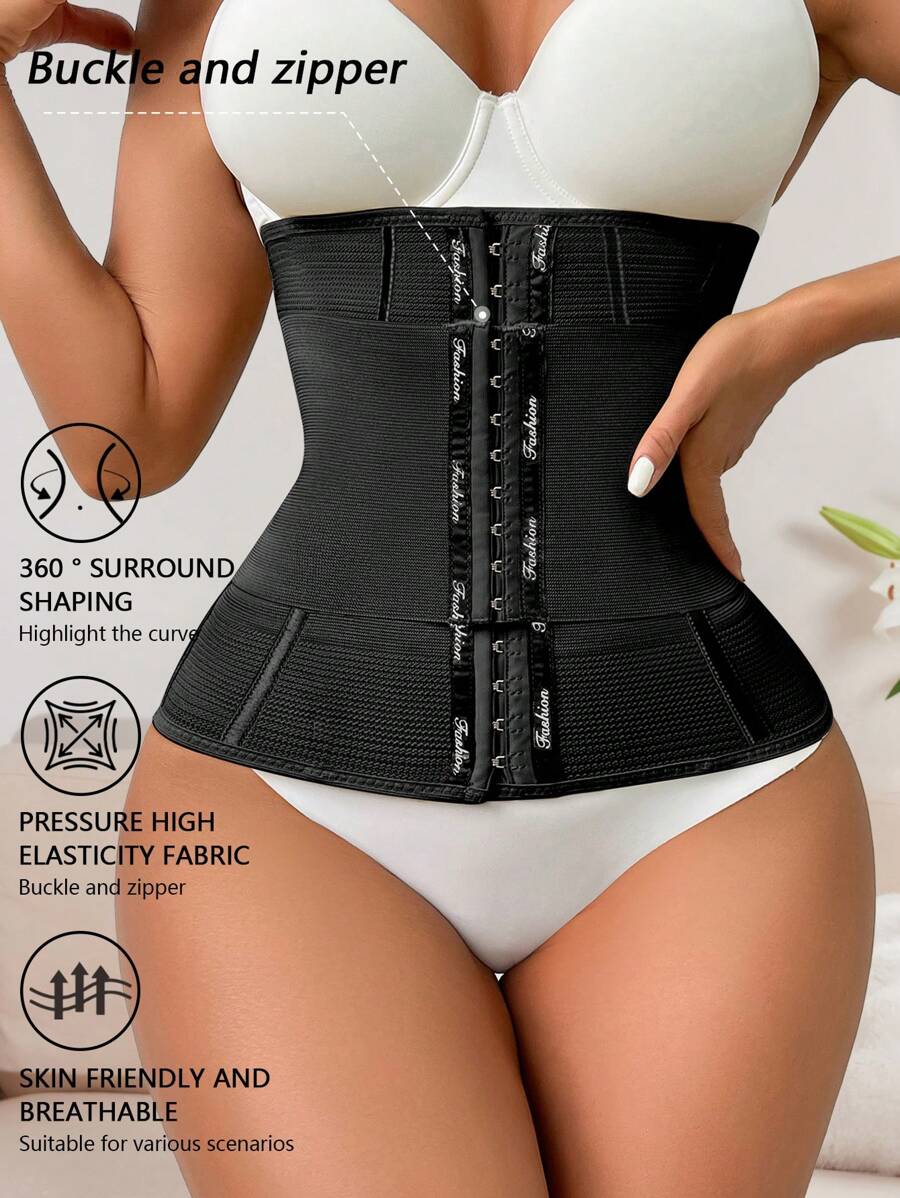 SuitURBody Women's Letter Pattern Front Button Body Shaping Waist Belt One Piece - Black - View 1