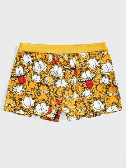 GARFIELD | SHEIN حزمة واحدة من سراويل داخلية كارتونية ملونة باللون الأصفر سهلة وملائمة، مناسبة للارتداء اليومي للسيدات