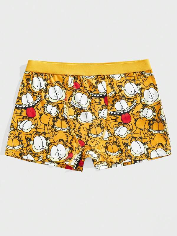 GARFIELD X SHEIN 1pc Women Comfy Cute Cartoon Print Yellow Boxer Briefs,Suitable For Everyday Wear,