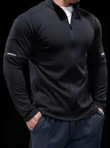 Gym Rark Men's Slim Fit Outdoor Sports Printed Long Sleeve Tees Fitted Shirt Fall Crew Neck Sports Jacket, Gym - Black - View 3