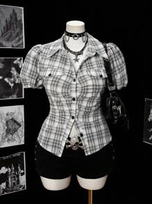 Sweetra Áo sơ mi Jacquard bó sát có túi trang trí cỡ lớn dành cho nữ - Nhiều màu - Xem 4