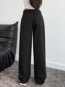 EURMUSE DAMEN TAILLENWARMER LOCKER GERADE Y2K WASH SCHWARZ - Schwarz - Übersicht 2