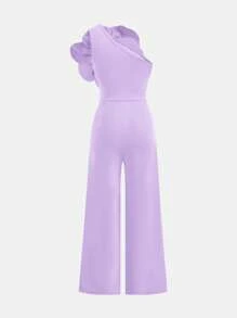 SHEIN Bộ đồ liền thân trang trí hoa 3D đơn giản, thanh lịch, không đối xứng, phù hợp cho bé gái tuổi teen, thích hợp cho tiệc tùng, đám cưới và sự kiện - Màu tím hoa cà - Xem 2