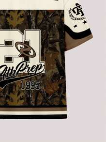 Vintage Sports Style Numeric 47 & Camo Print Casual Oversized Knit T-Shirt, Teen Girls Summer Cool Wear Collection, Bikercore