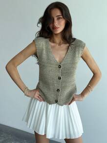 Aloruh 女士罗纹针织无袖开襟休闲开衫