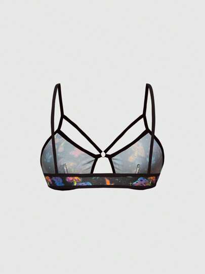Fairycore Tie-Dye Mushroom Print Wireless Sexy Women Bra