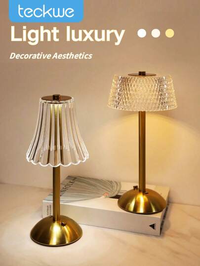 1pc American Luxury Dimmable Crystal Table Lamp, 3-Color LED Rhinestone Crystal Decor Light, USB Rechargeable Touch Lamp For Bedroom, Living Room, Nightstand, Office, Dining Bar And Outdoor